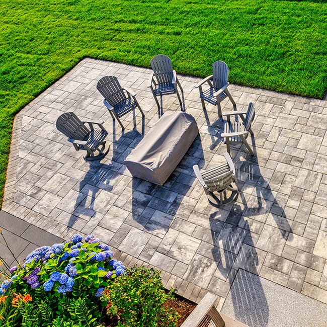 Stone patio in a home in Dartmouth MA by Brian DeMedeiros BD Masonry.